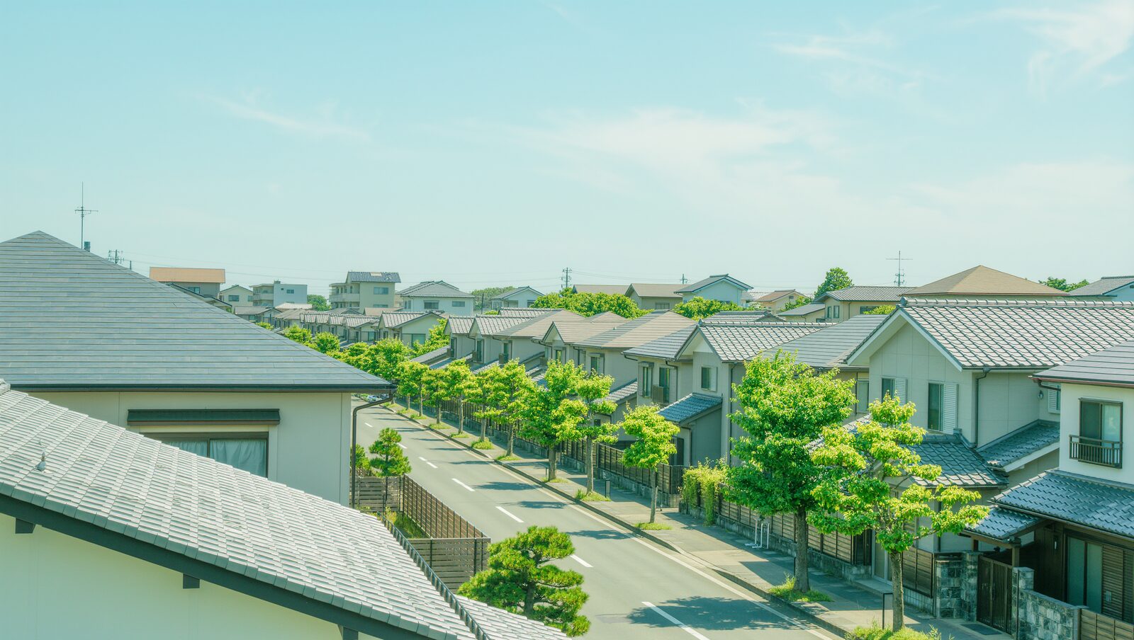 街路樹の緑が映える埼玉の住宅街の風景