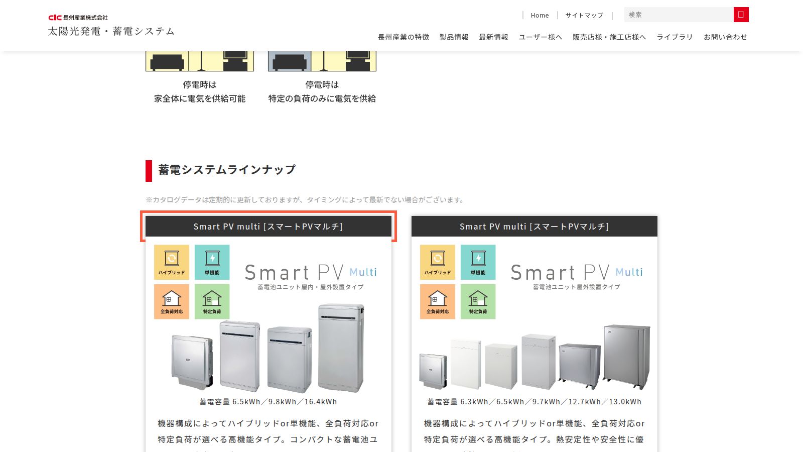 長州産業 蓄電システムの公式製品ページ